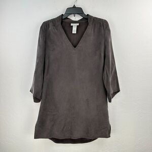 Soft Surroundings Top Women Blouse XS Gray V Neck Half Sleeve Flowy Side Slit‎
